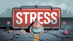 illustration of stress making a man fat
