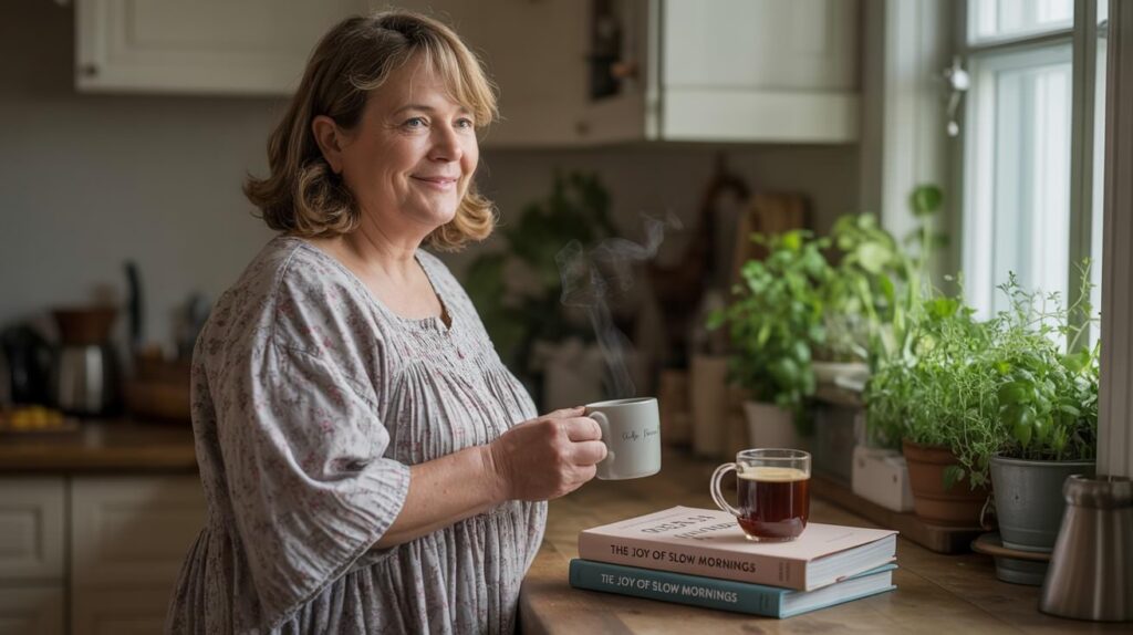 Woman holding coffee mug in the morning